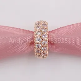 Distanziatore con pavé di rose Pandora astratte con perline in argento con zirconi cubici trasparenti per gioielli in stile Pandora europeo B Andy Jewel