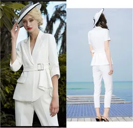 White Mother of the Bride Dresses 2 Pieces Long Sleeve Formal Outfit For Weddings Tuxedos Suits (Jacket+Pants)