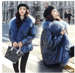 2019 Winter new women's luxury real big tibet sheep fur patchwork white duck down warm thickening parkas plus size coat casacos