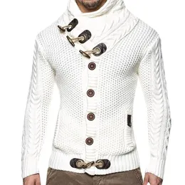 Maglioni da uomo primavera autunno maglioni con bottoni in corno di grandi dimensioni collo alto nero grigio bianco marrone Cardigan da uomo