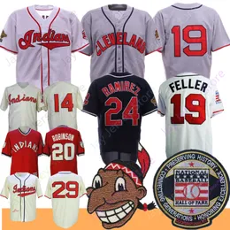 Hall of Fame Beyzbol Yaması - Larry Doby, Bob Feller, Frank Robinson, Manny Ramirez, Satchel Paige'yi içeren Vintage Jersey Inspired