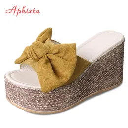 Aphixta Summer Women Wedge Slippers Platform Appliques Butterfly-knot Beach Antiskid Female Sandals Clog Shoes Slides Women