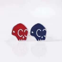 S925 silver skull ring vintage sterling silver blue red epoxy elf ring men and women trend hip hop skull open ring adjustable opening