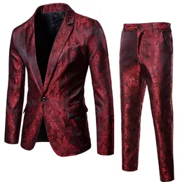 Wine Red Nightclub Paisley Suit Men 2019 Fashion Single Breasted Mens Suits Stage Party Wedding Tuxedo Blazer 3XL