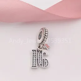 Andy Jewel Authentic 925 Sterling Silver Beads 16 Years of Love Pendant Charms Passar European Pandora Style Smycken Armband Halsband 797261CZ