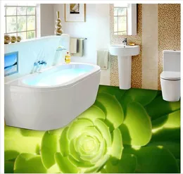 3d fantasi vacker grön blomma kronblad badrum golv kakel dekorativ målning