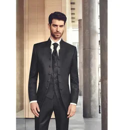 2020 Black Stand Collar Slim Fit Tuxedos Dla Mężczyzn 3 Sztuka Mężczyźni Prom Ślubny Dinarki Garnitury Najlepszy Mężczyzna Groomsman Groom Garnitur Custom Made