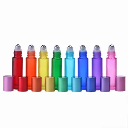 10ml Colorful Roll On Bottle Frosted Glass Essential Oil Perfume Bottles with Metal Roller Ball WB1995