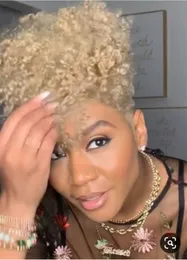 Nowy Naturalny Krótki Afro Kinky Curly Puff Prawdziwe Włosy Kobiety Ponytail Przedłużenie Clipstring Clip W Dużej Czapka 120g Bezpłatny rozstanie