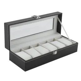 Luxury PU Leather 6 Grids Watch Winder Boxes Storage Watch Case Classical Gift Jewelry Display Casket Packaging Holder For Men