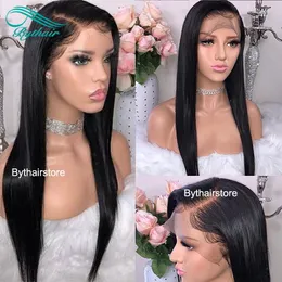 Bythair Echthaar-Perücken mit Spitze vorne, brasilianisches reines Haar, vorgezupft, seidig, gerade, volle Spitze, Perücken für schwarze Frauen mit Babyhaaren