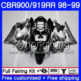 Kropp för Honda CBR 900RR CBR 919RR CBR900 RR CBR919RR 98 99 278HM.1 CBR900RR CBR 919 RR CBR919 RR 1998 1999 Fairings Silvery Black Hot Kit