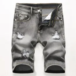 Cheap Men Designer Slim Ripped Black Denim Shorts Distressed Short Jeans Bleached Retro Big Size 42 Best Trousers Jb3