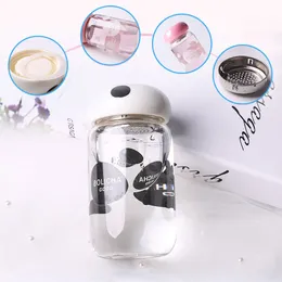 Creative Big Mouth Mushroom Glass Cup glass Delicate 3 Colors Custom Logo Round Water Bottle With Stainless Steel Tea Filter DH0600 T03