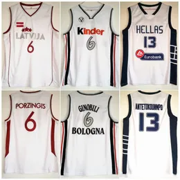 #13 Giannis Antetokounmpo Hellas Jersey #6 Manu Ginobili Kinder Basketball Jerseys European League #6 Kristaps Porzingis LATVIJA Shirt