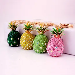 3D Pineapple Kształt Key Chain Kolorowe Rhinestone Stop Owoc Wisiorek Metalowy Homar Zapięcie Keychain Moda Car Key Ring Brelok 3 sztuk / partia