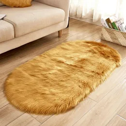 Soft Rug Faux Fur Wool Oval Carpet Fluffy Shaggy Kids Play Mat Runner Area Rug for Sofa Floor Living Room Bedroom Home Decorate