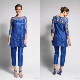 Royal Blue Spodnie Garnitur Matka Panny Młodej Suknie Z Długim Rękawem Aplikacje Wieczór Prom Dress 3 Sztuk Suknie Gościnne Plus Rozmiar