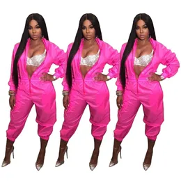 Front Zipper Stand Collar Casual Jumpsuits For Women Solid Long Sleeve Party Bodysuit Stretwear Loose Club Rompers Feminino