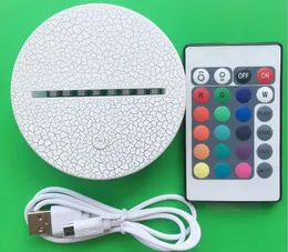 USB-kabellampa RGB Crackle Lighted Base för 3D Night Light LED Display Touch Switch IR Remote 7 Färg Nyhetsbelysning