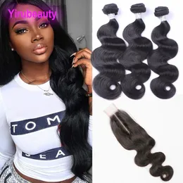 Indian 10A Human Hair Extensions With Middle Part Baby Hair 2*6 Lace Closure Body Wave Bundles With Closures Weaves