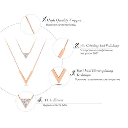 Fashion- New Rose Gold Color V-shaped Double Layers Chain Necklaces For Women Geometric Triangle Zircon Pendant Trendy Jewelry