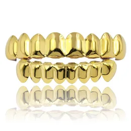 Classic Smooth Gold Silver Rose Gold Plated Teeth Grillz 6 Top & Bottom Faux Dental Tooth Braces Grills Men Lady Hip Hop Rapper Body Jewelry