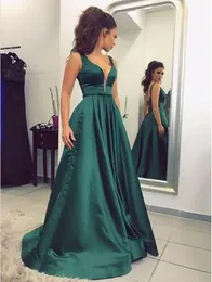 2018 yeni A-Line Saten şeffaf V Yaka Uzun Zarif Gelinlik Modelleri yay kemer backless Sweep Tren Gelinlik da cerimonia donna Resmi Elbise Kadınlar