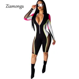 Ziamonga Bodyconセクシーなジャンプスーツショートパンツ女性長袖フィットネスロンパースレディースジャンプスーツ女性ストリートウェアプレイスーツ女性