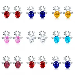 Luxury crystal Antlers Stud Earrings For Women Christmas reindeer elk animal Rhinestone Silver Earrings Girls Fashion Jewelry gift