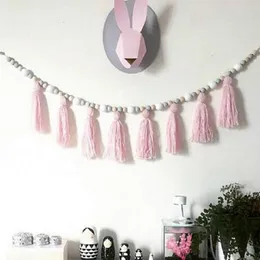 2020 Nowe Macarons Room Decoration Drewniany Koralik Tassel Wall Wiszące Nordic Wood Girl Koraliki Wiszące Zasłona Naklejka Dzieci