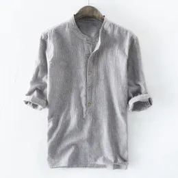 Camicie da uomo di qualità del marchio cadenti Camicia di lino in cotone a mezza manica casual Camicia da uomo con colletto Henry tinta unita da uomo Taglia USA S-5XL