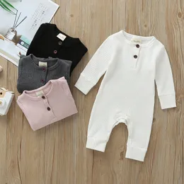 6 Colors Kids Girls Boys Solid Cotton Rompers Newborn Infant Long Sleeve Jumpsuits Spring Autum Toddler Baby Climbing Clothes M1129