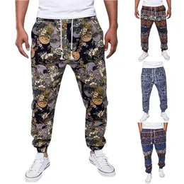 Mężczyźni Drukowane Pościel Spodnie Jesień Streetwear Joggers Spodnie Moda Sznurek Hip Hop Luźne Spodnie Harerem Męskie Spodnie dresowe