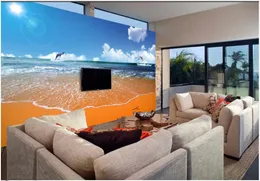 Custom photo wallpaper 3d mural wallpaper Blue sky and white cloud beach sofa living room mural background wall papers