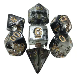 Nya 7PC / set genomskinliga svarta tärningar Polyhedral tärningar med väska för RPG Dungeons Dragons Board Games Dice Set