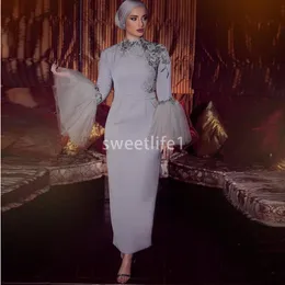2020 elegante moslimschede avond formele jurken enkellengte hoge hals lange mouwen prom jurken kant feestjurk gewaden de soirée