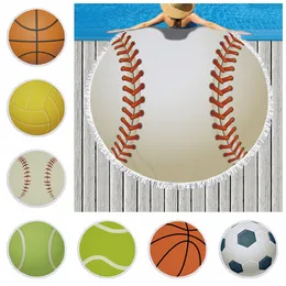 Round Sports Towel Baseball Football Beach Blankets Towels Summer Tassel Tapestry Polyester Bath Towel Picnic Rugs Yoga Mat GGA1990