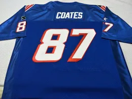 RARE Custom BLUE WHITE # 87 Ben Coates Game Worn RETRO Jersey 1990 com Team College Jersey Tamanho S-4XL ou personalizado qualquer nome ou número jersey