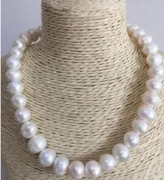 11-12mm Mar del Sur barroco naturale blanco collar de perlas amarillo hebilla