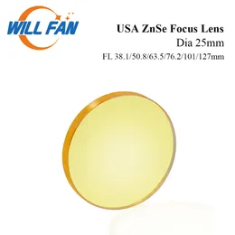 Will Fan Dia 25mm USA ZnSe Focus Lens FL 38.1mm 50.8mm 63.5mm 76.2mm For Co2 Laser Engrave Cutter Machine