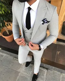 Nya Ankomst Groomsmen Peak Lapel Groom Tuxedos One Knapp Män Passar Bröllop / Prom / Middag Bästa Man Blazer (Jacka + Byxor + Tie + Vest) K285