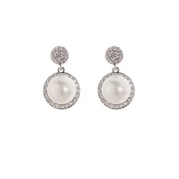 Wholesale-Very beautiful fashion luxury designer sweet glittering diamond rhinestone elegant pearl stud earrings for woman silver pin