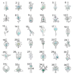 300 styles à choisir - Perles d'huître en argent brillant Cage Diffuseur d'huiles essentielles Montages Médaillon Pendentifs ouverts Bijoux à bricoler soi-même