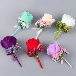 Elfenben röd bästa man corsage för brudgummen silke ros blomma bröllop kostym boutonnieres tillbehör stift brosch dekoration lx1141