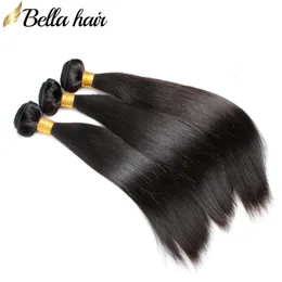 100% obearbetade jungfruliga hårbuntar väver raka peruanska mänskliga hår inslagsförlängningar 3st/mycket naturlig färg Bellahair