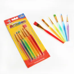 Großhandel 6 Sticks Transparent DIY Kinder Aquarell Pinsel Bunte Stange Malerei Pinsel Langlebige Kinder Weichen Pinsel Zeichenstift DH1200 T03