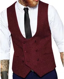 2020 Brown Groom Vests Country Wedding Wool HerringBone Tweed Vest Slim Fit Men's Vest For Suit Dress Waistcoat Farm Groomsme257q