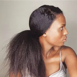 人間の髪のPonytail Kinkyストレートヘアピースバージンブラジルの髪Iatian Yakiストレートラップポニーテールヘアエクステンション