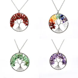 Hot Sale Natural Stone Chakra Tree Of Life Quartz Pendant Necklaces For Men Women Sweater Chain Jewelry Gift